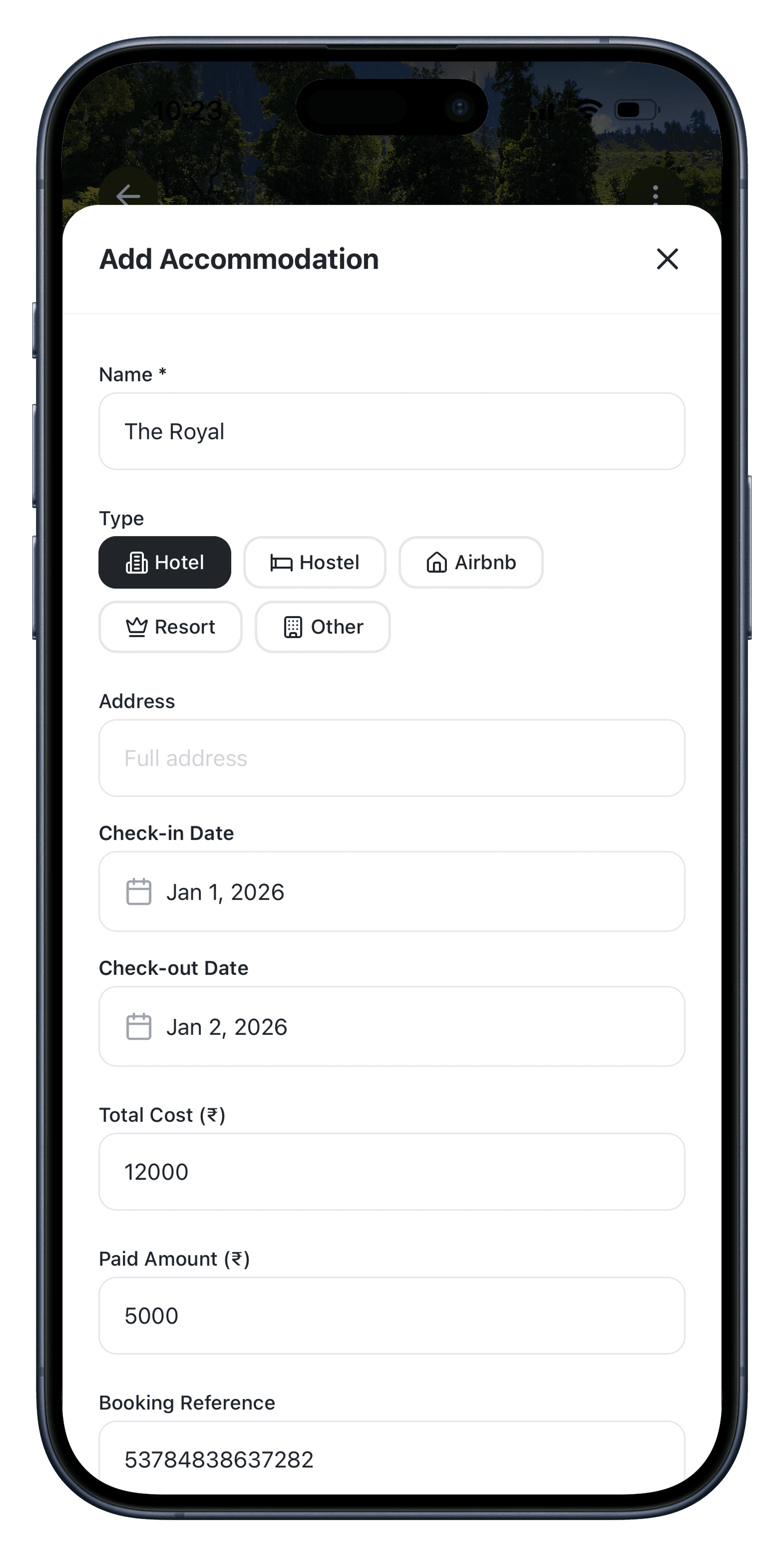Stay: where you sleep, as data on the trip.